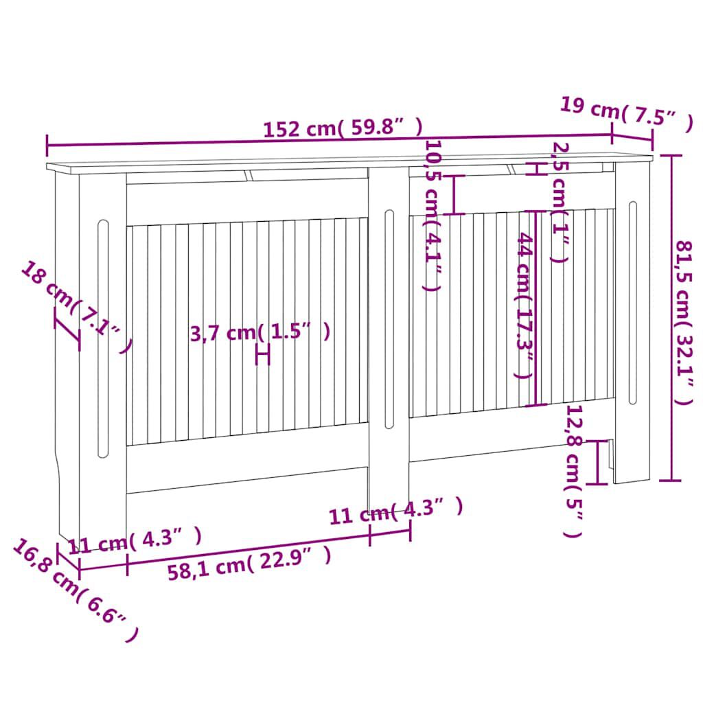 vidaXL Κάλυμμα Καλοριφέρ 152 x 19 x 81,5 εκ. από MDF