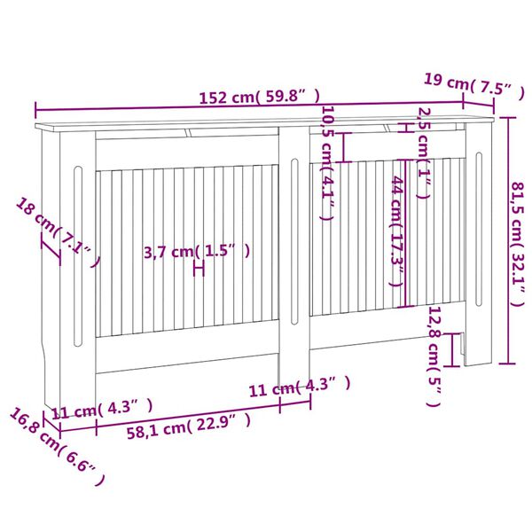 vidaXL Κάλυμμα Καλοριφέρ 152 x 19 x 81,5 εκ. από MDF
