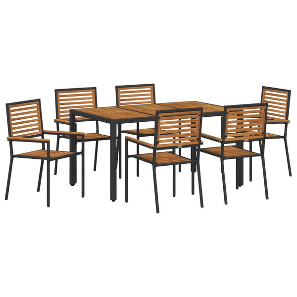 vidaXL Σέτ φαγητού για κήπο 7 pcs Μαύρο 150 x 90 x 75 cm