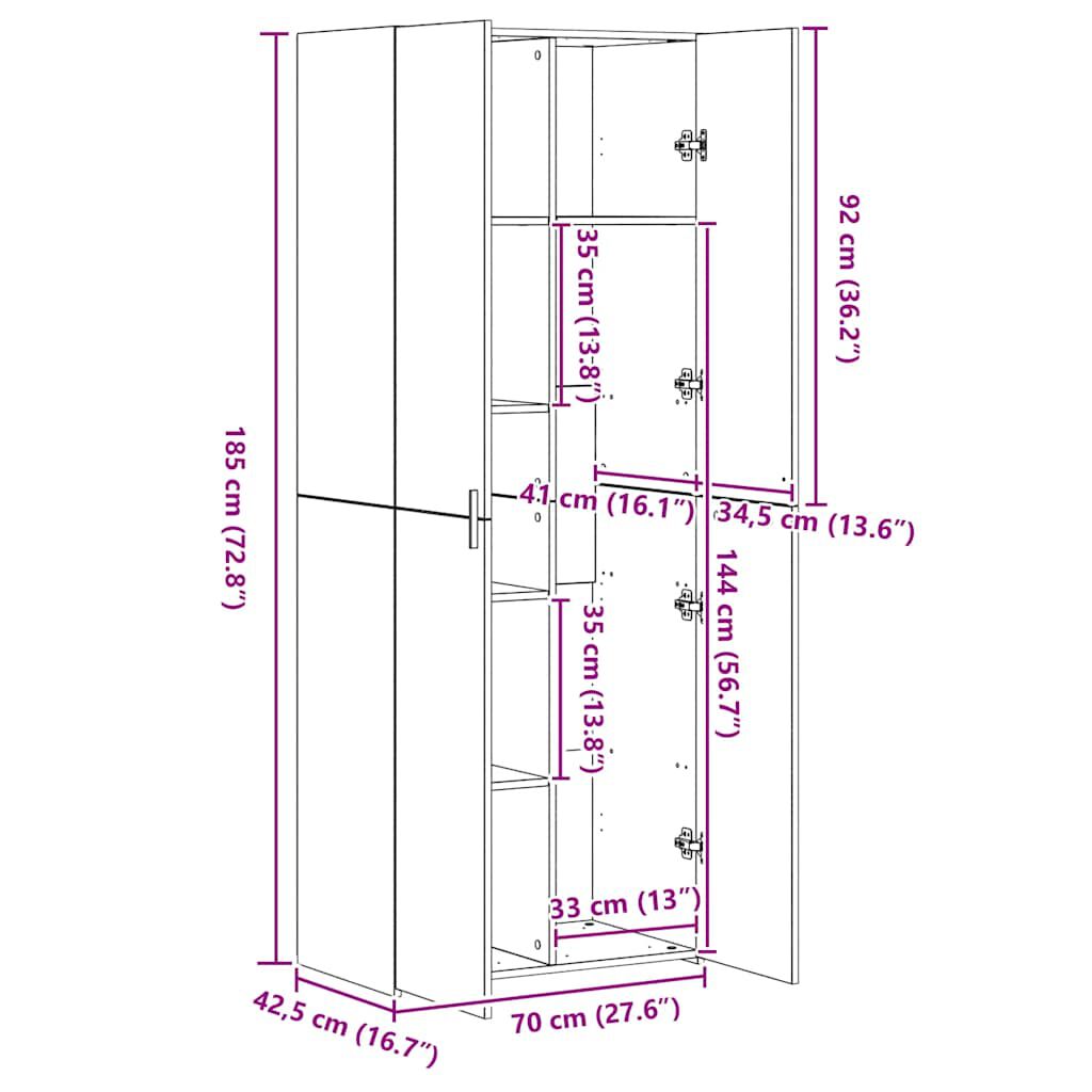 vidaXL Ραφιέρα με Ντουλάπια Λευκή 70x42,5x225 εκ. Επεξεργασμένο Ξύλο