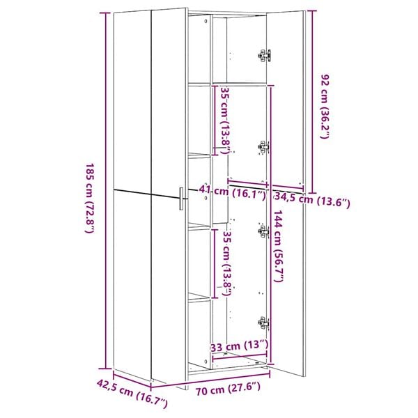 vidaXL Ραφιέρα με Ντουλάπια Λευκή 70x42,5x225 εκ. Επεξεργασμένο Ξύλο
