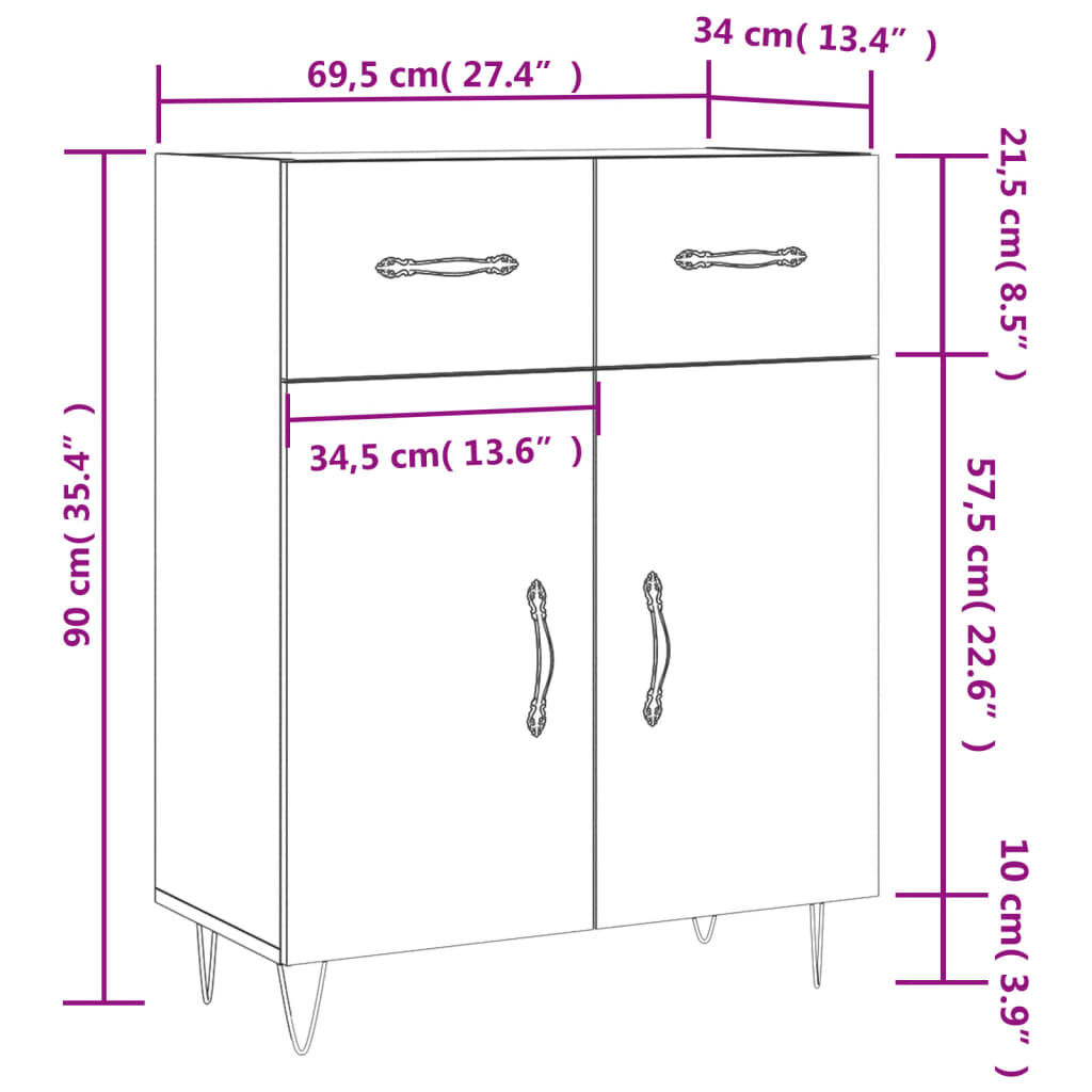 vidaXL Ντουλάπι Καφέ Δρυς 69,5 x 34 x 90 εκ. Επεξεργασμένο Ξύλο