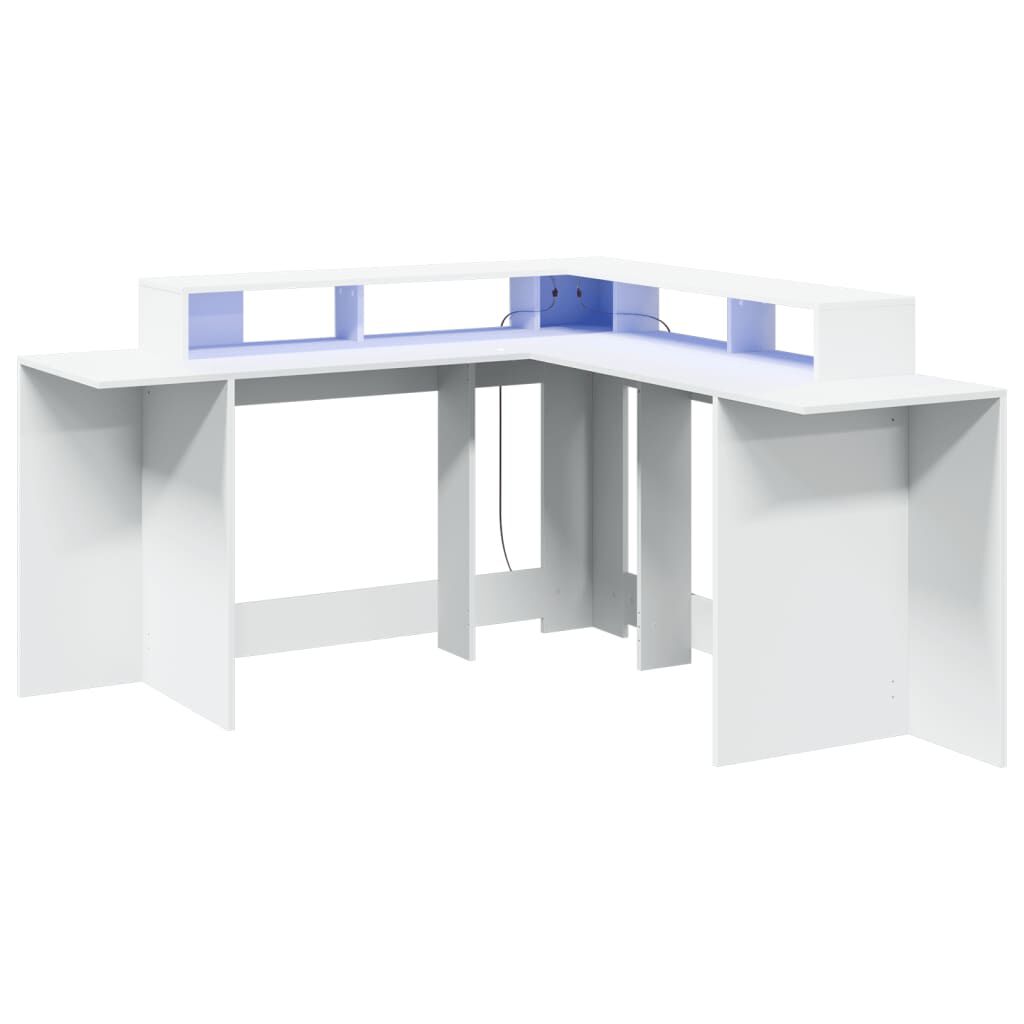 vidaXL Γραφείο με LED Λευκό 152x152x91 εκ. από Επεξεργασμένο Ξύλο