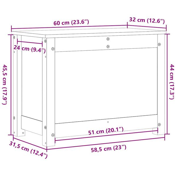 vidaXL Κουτί Αποθήκευσης 60x32x45,5 εκ από Μασίφ Ξύλο Πεύκου