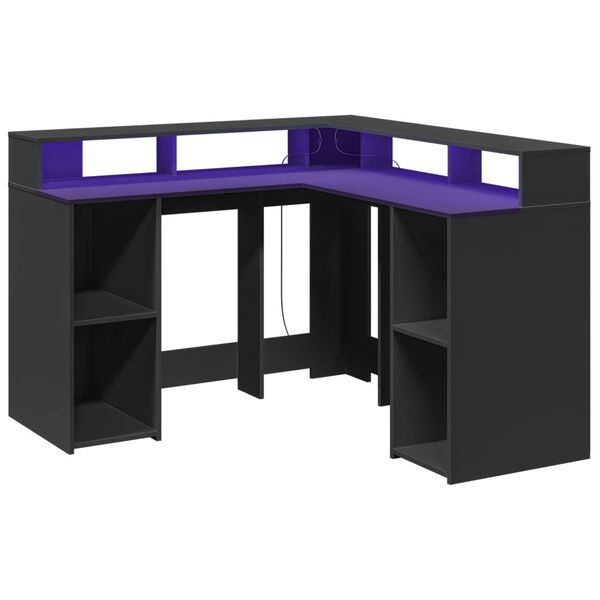 vidaXL Γραφείο με LED Μαύρο 130x130x91 εκ. από Επεξεργασμένο Ξύλο