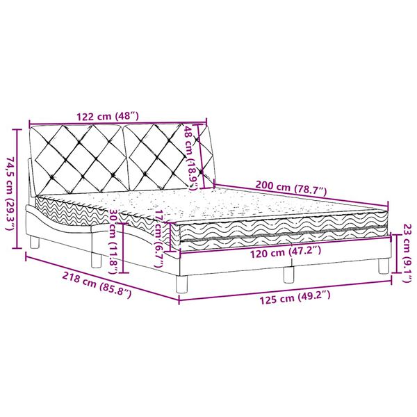 vidaXL Κρεβάτι με Στρώμα Κρεμ 120x200 εκ. Υφασμάτινο