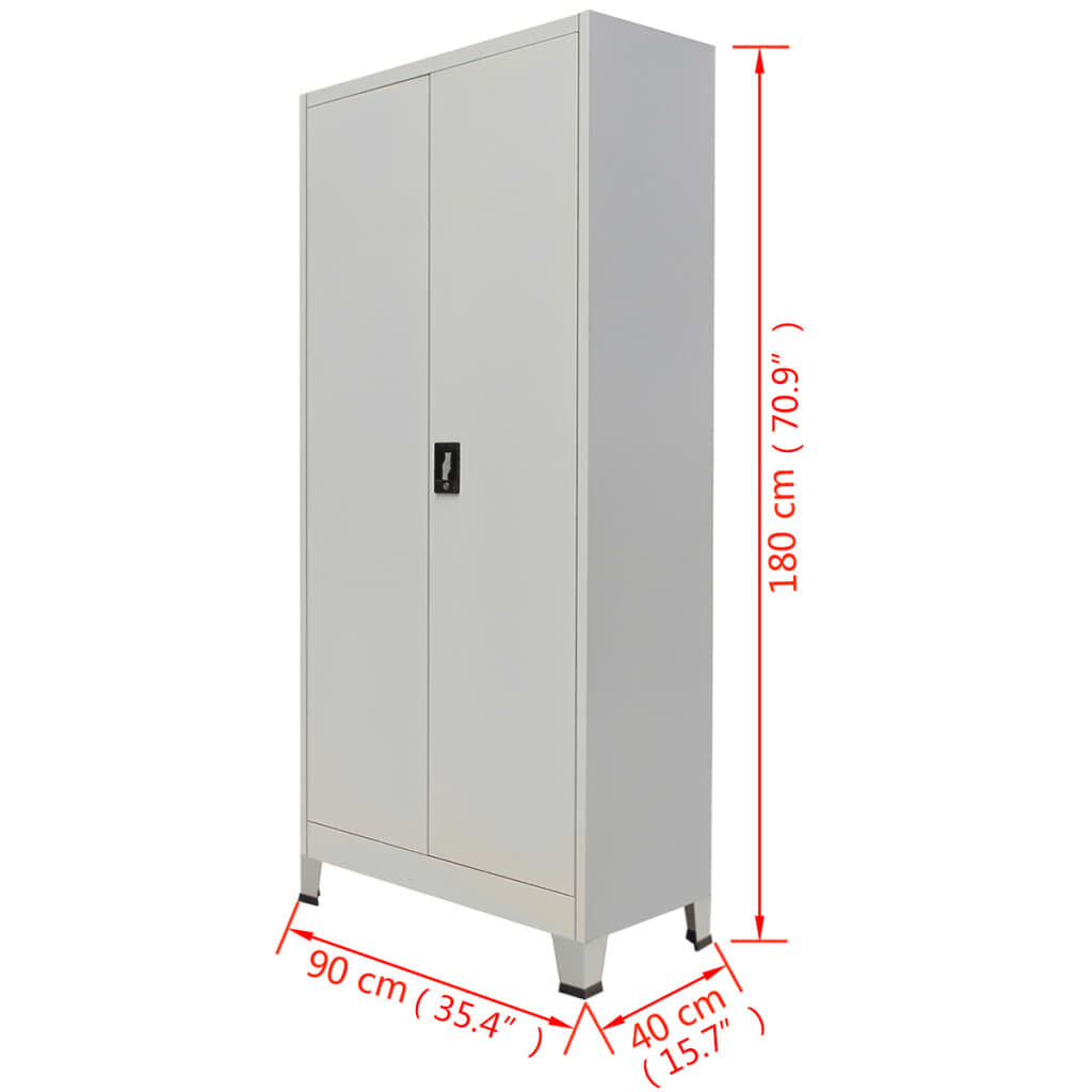vidaXL Ντουλάπα Γραφείου με 2 Πόρτες Γκρι 90 x 40 x 180 εκ. Ατσάλινη