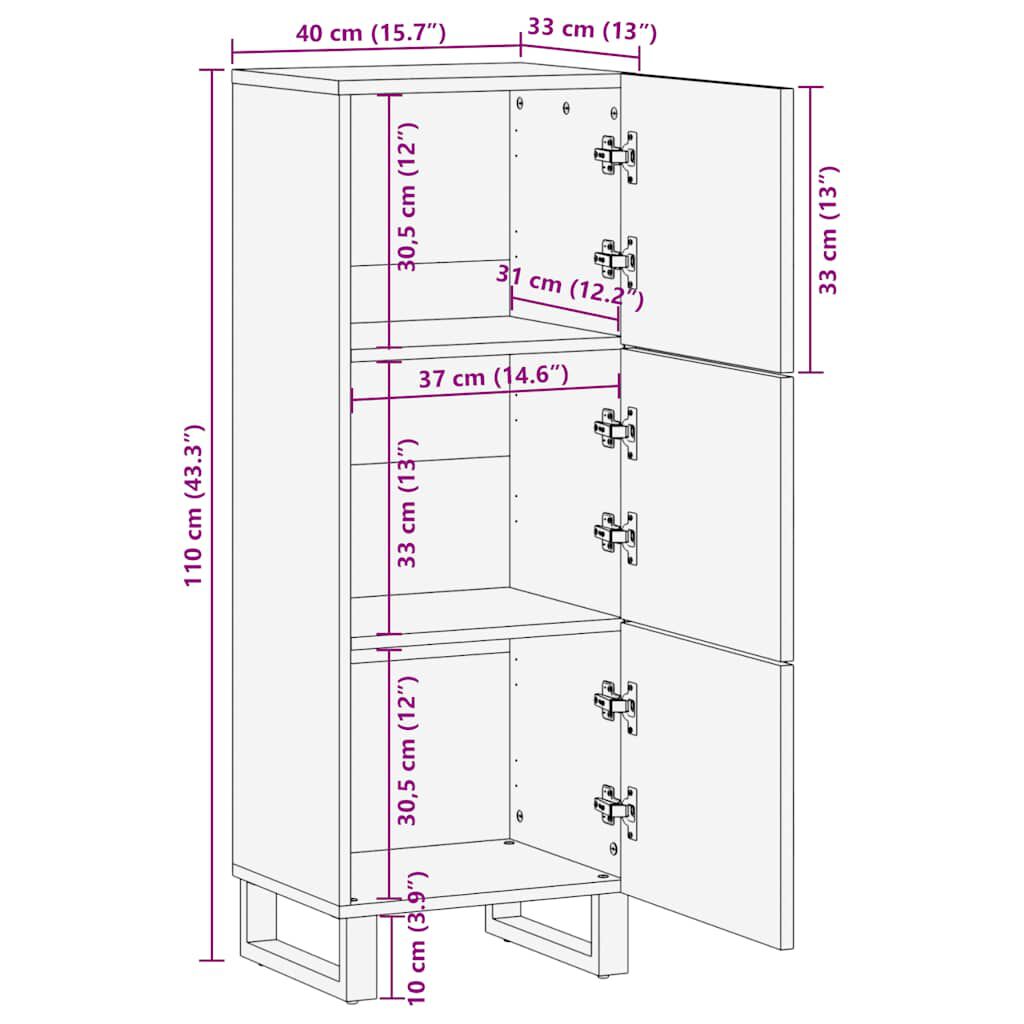 vidaXL Ντουλάπι Μαύρο 40 x 33 x 110 εκ. από Μασίφ Ξύλο Μάνγκο