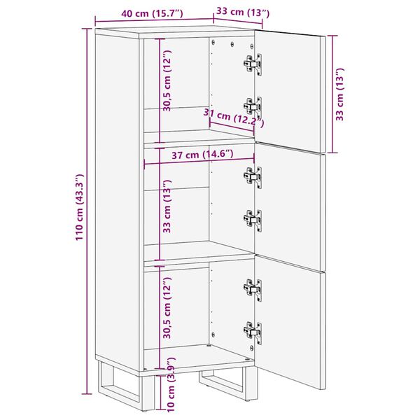 vidaXL Ντουλάπι Μαύρο 40 x 33 x 110 εκ. από Μασίφ Ξύλο Μάνγκο