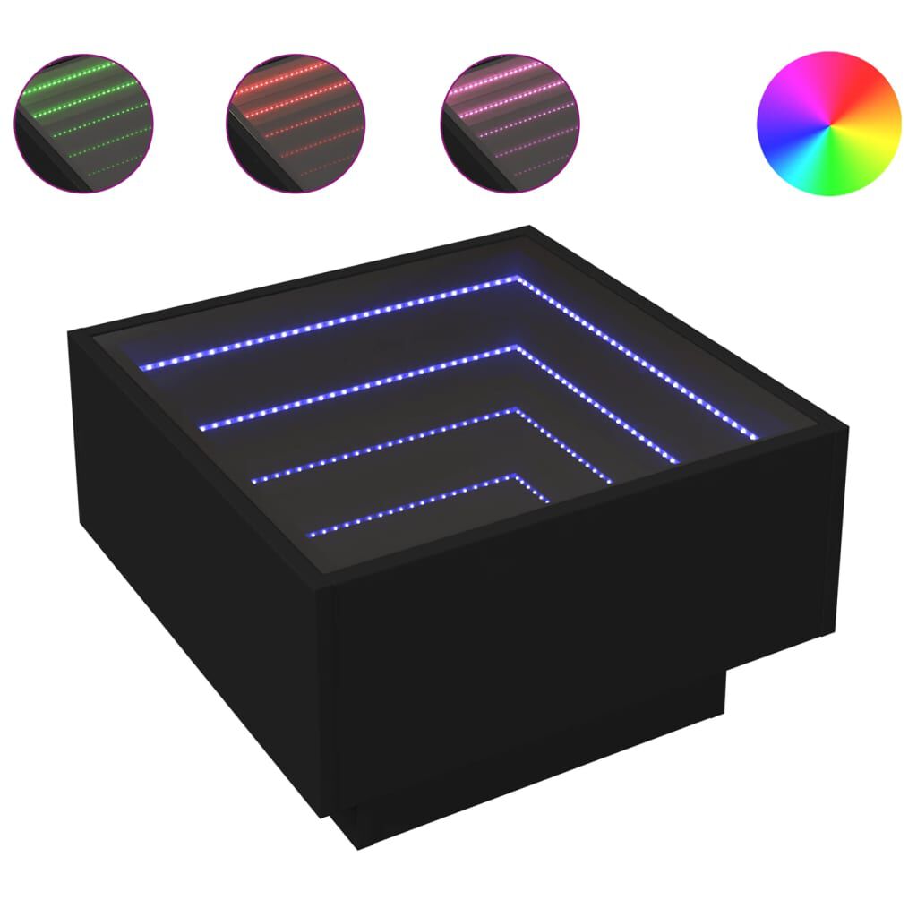vidaXL Τραπεζάκι Σαλονιού με LED Μαύρο 50x50x30 εκ. Επεξεργασμένο Ξύλο