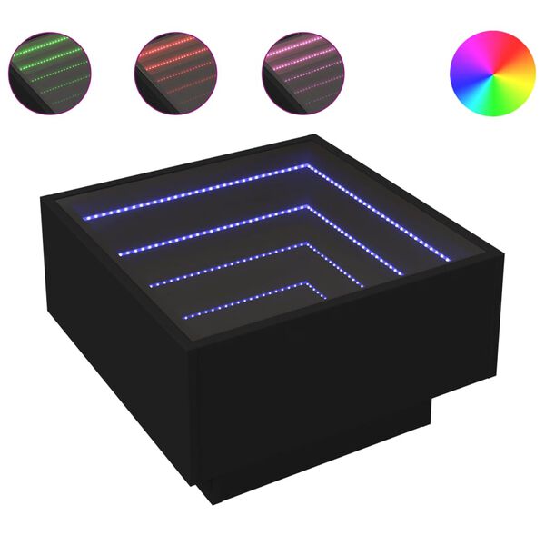 vidaXL Τραπεζάκι Σαλονιού με LED Μαύρο 50x50x30 εκ. Επεξεργασμένο Ξύλο