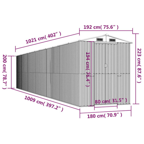 vidaXL Αποθήκη Κήπου Σκούρο καφέ 192x1021x223 εκ. Γαλβανισμένο Ατσάλι