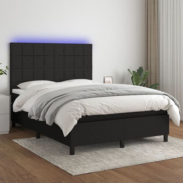 vidaXL &Kappa;&rho;&epsilon;&beta;ά&tau;&iota; Boxspring &mu;&epsilon; &Sigma;&tau;&rho;ώ&mu;&alpha; & LED &Mu;&alpha;ύ&rho;&omicron; 140x200 &epsilon;&kappa;. &Upsilon;&phi;&alpha;&sigma;&mu;ά&tau;&iota;&nu;&omicron;