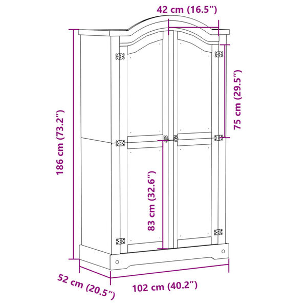 vidaXL Ντουλάπα Corona 102x52x186 εκ. από Μασίφ Ξύλο Πεύκου