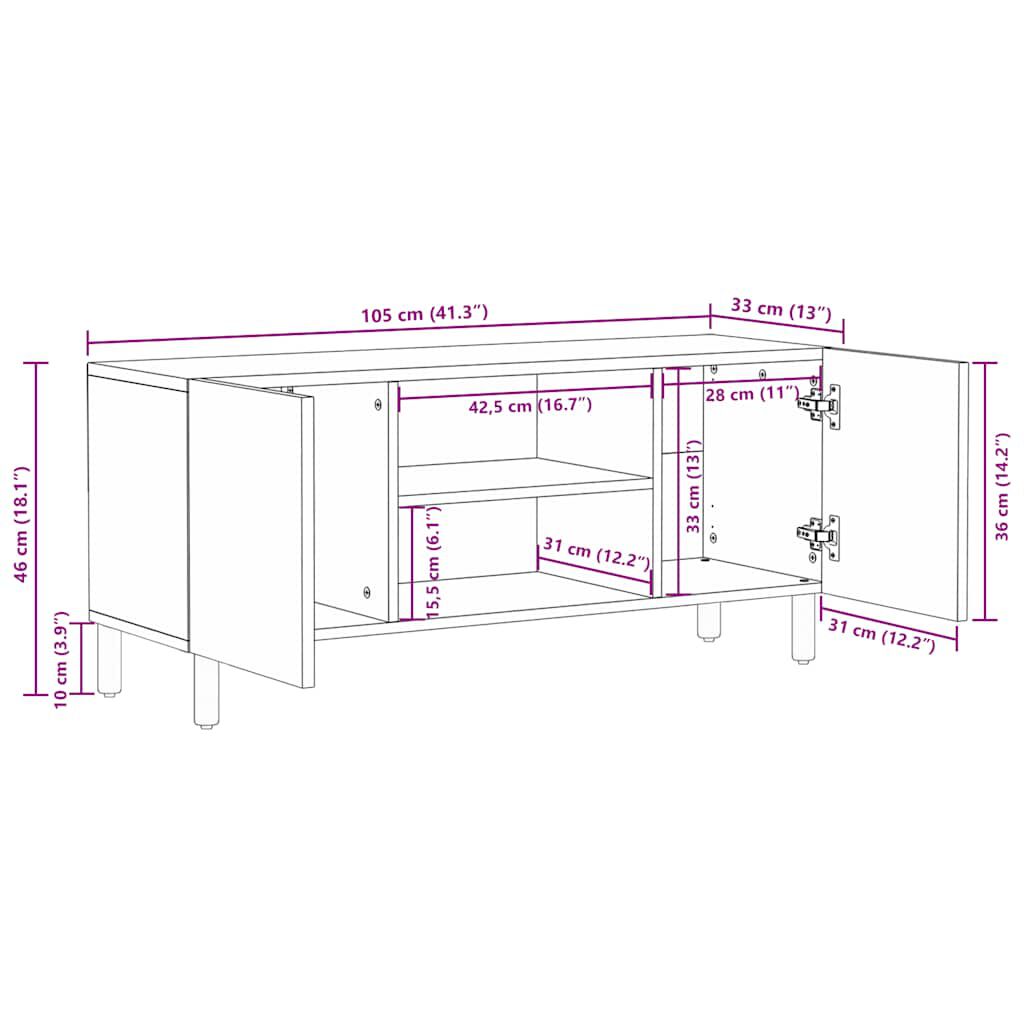 vidaXL Ντουλάπι τηλεόρασης καφέ 105x33x46 cm από μασίφ ξύλο Mango