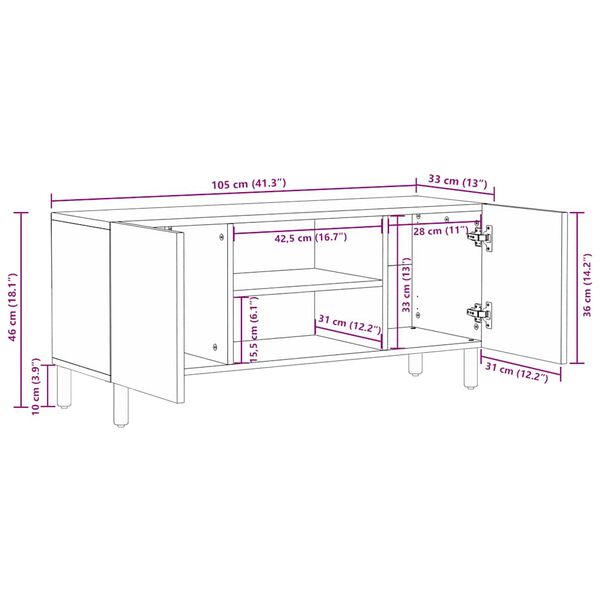 vidaXL Ντουλάπι τηλεόρασης καφέ 105x33x46 cm από μασίφ ξύλο Mango
