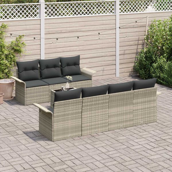 vidaXL Σετ Καναπέ Κήπου 8 pcs Ανοιχτό γκρι Πολυ ράταν