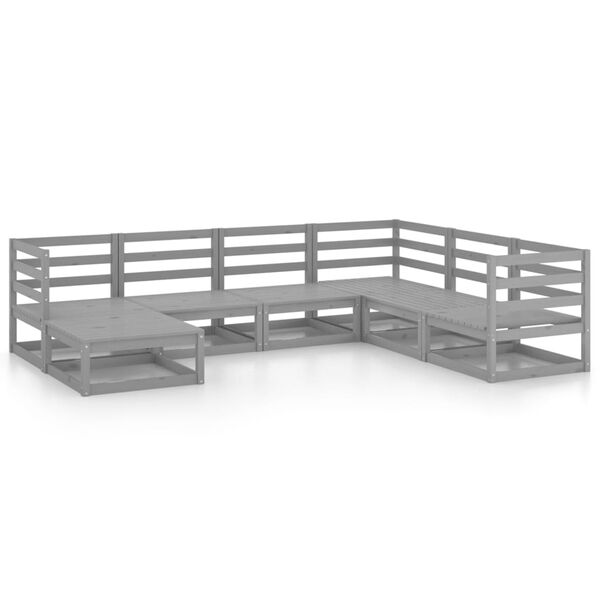 vidaXL Σαλόνι Κήπου Γκρι Σετ 7 Τεμαχίων από Μασίφ Ξύλο Πεύκου