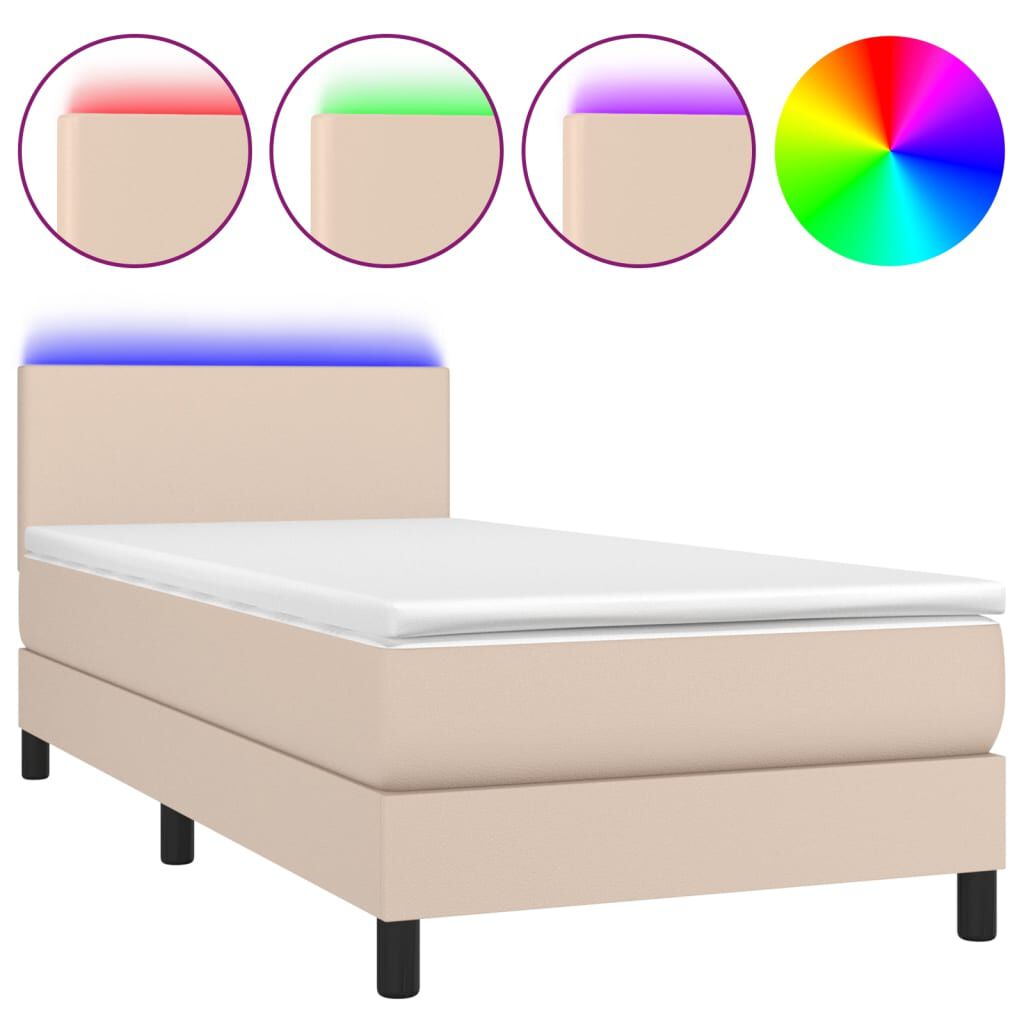 vidaXL Κρεβάτι Boxspring Στρώμα&LED Καπουτσίνο 80x200 εκ. Συνθ. Δέρμα
