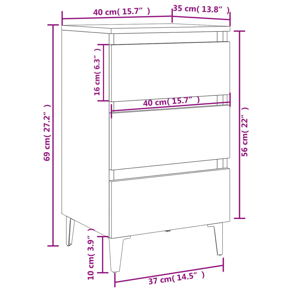 vidaXL Κομοδίνα 2 τεμ. Καφέ Δρυς 40 x 35 x 69 εκ. με Μεταλλικά Πόδια