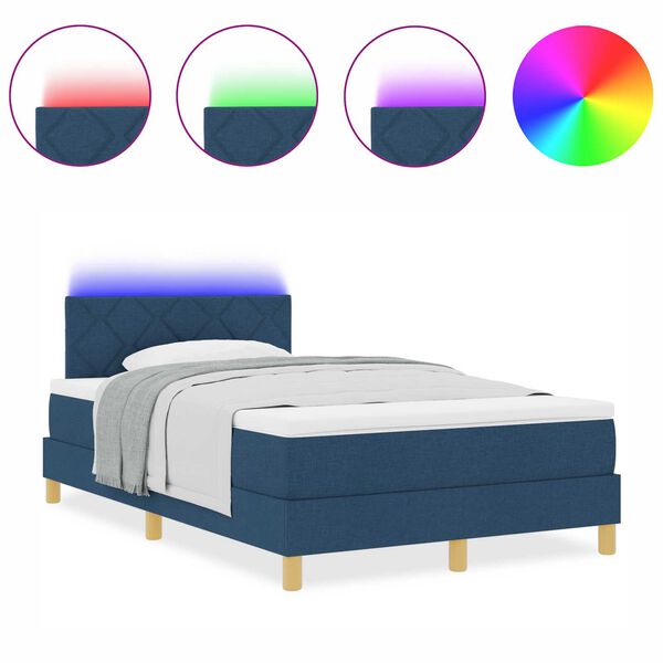 vidaXL Κρεβάτι βάσης με Στρώμα & LED Σκούρο Μπλε 120x200 εκ Ύφασμα