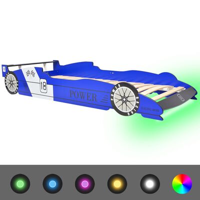 vidaXL Κρεβάτι Παιδικό Αγωνιστικό Αυτοκίνητο με LED Μπλε 90 x 200 εκ.