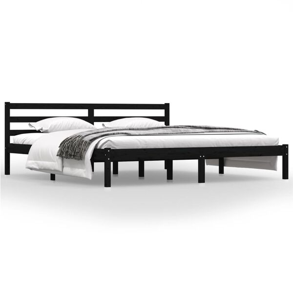 vidaXL Πλαίσιο Κρεβατιού Μαύρο 180x200 εκ. Μασίφ Πεύκο Super King Size
