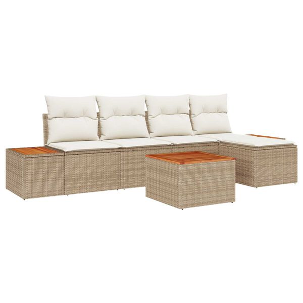vidaXL Σετ Καναπέ Κήπου με μαξιλάρι 6 pcs Μπεζ Πολυ ράταν