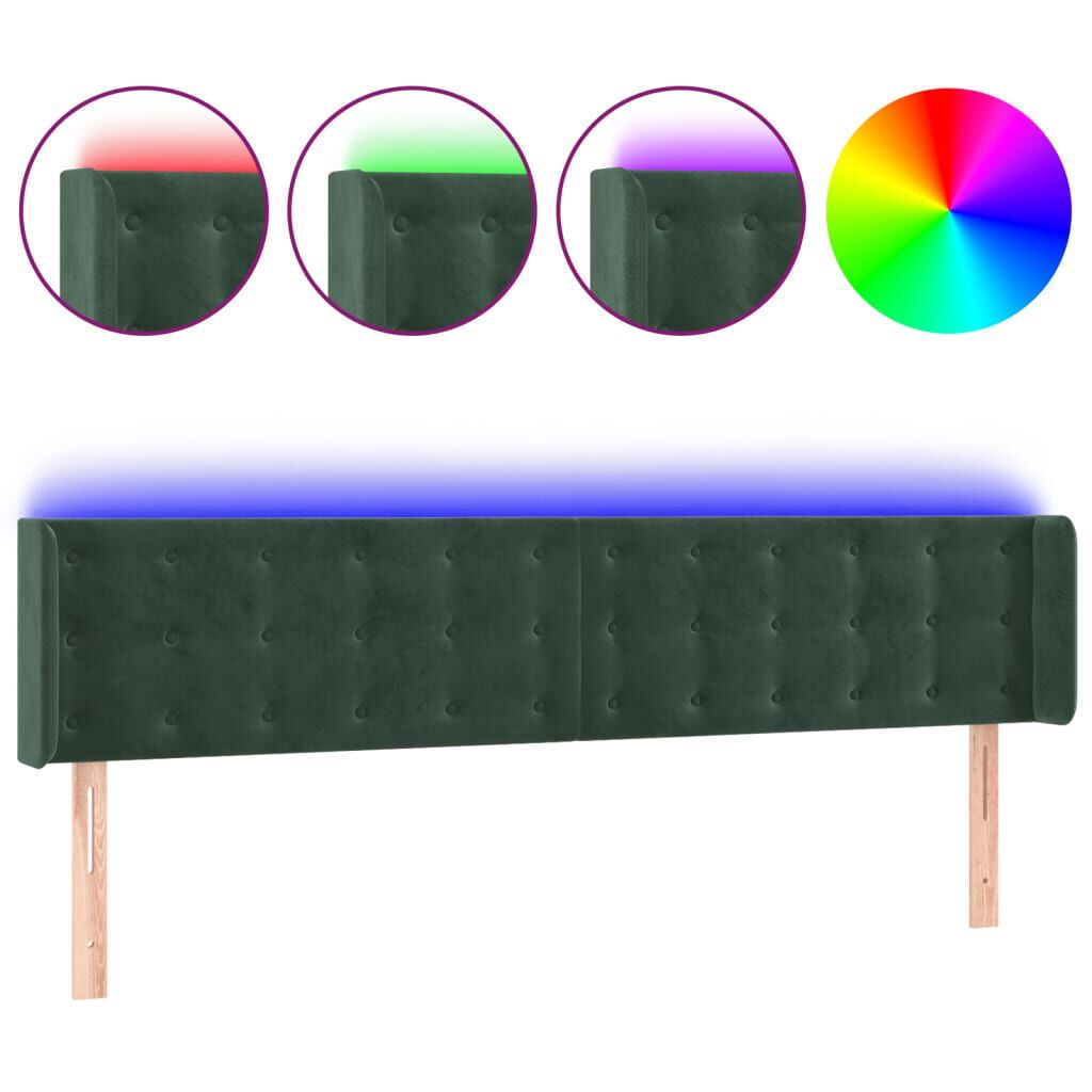 vidaXL Κεφαλάρι Κρεβατιού LED Σκούρο Πράσινο 163x16x78/88εκ. Βελούδινο