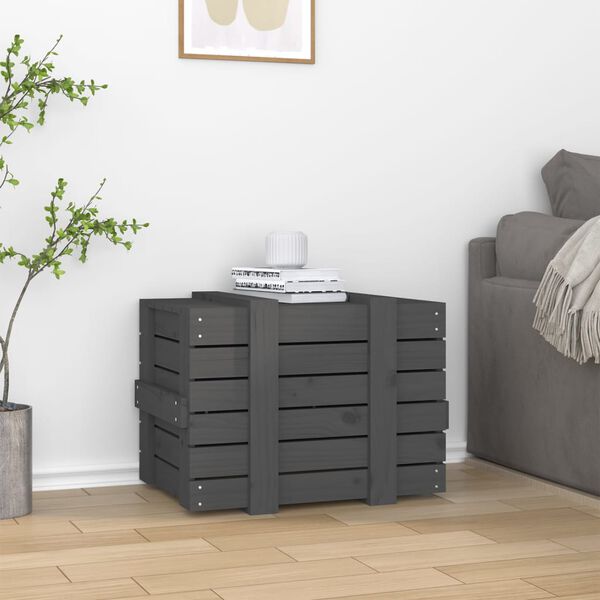 vidaXL Κουτί Αποθήκευσης Γκρι 58 x 40,5 x 42 εκ. από Μασίφ Ξύλο Πεύκου