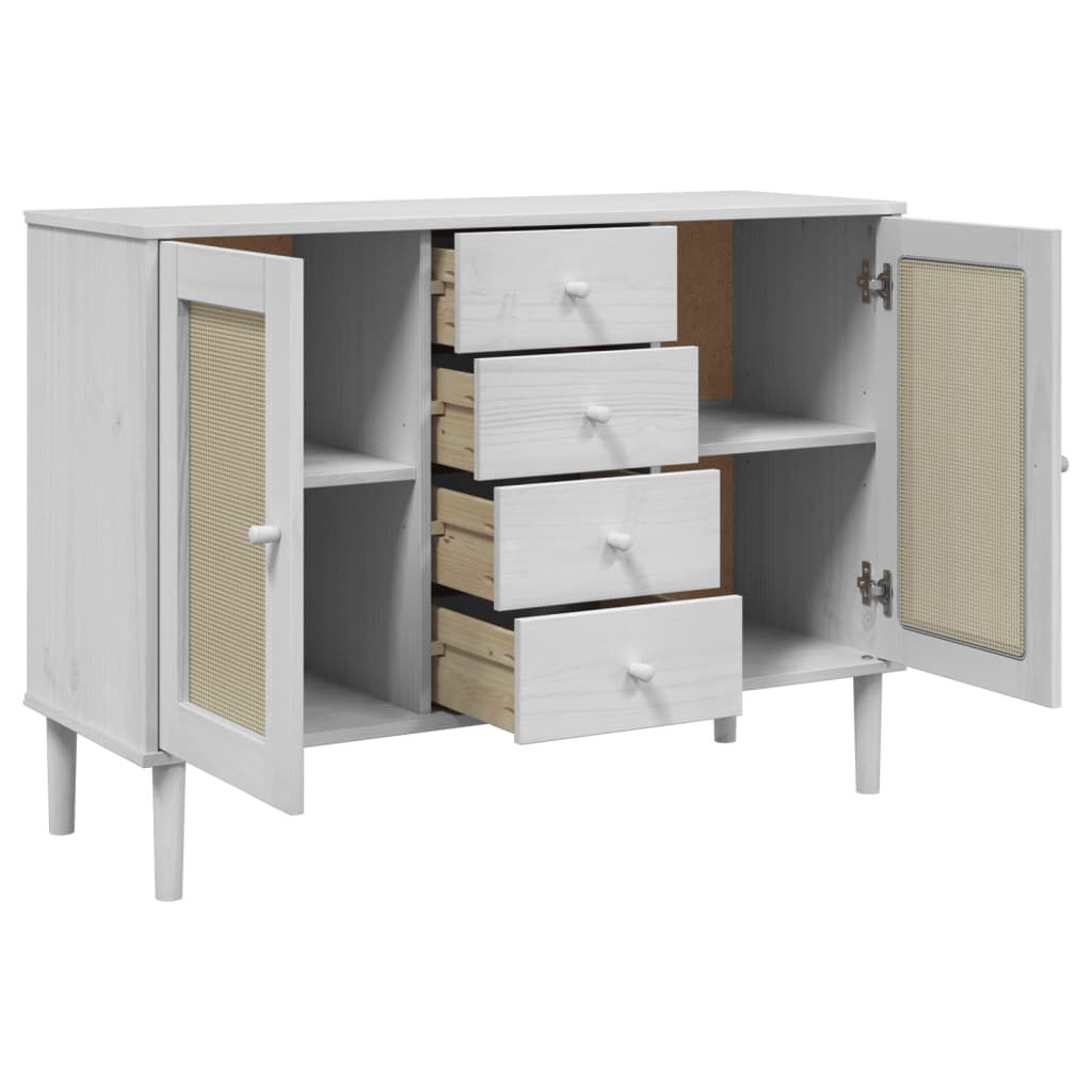 vidaXL Μπουφές SENJA Λευκό / Ρατάν 112 x 40 x 80 εκ. Μασίφ Ξύλο Πεύκου