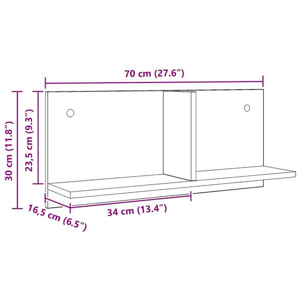 vidaXL Ντουλάπι Τοίχου Αρτισιανή Δρυς 70x16,5x30 εκ Επεξεργασμένο Ξύλο