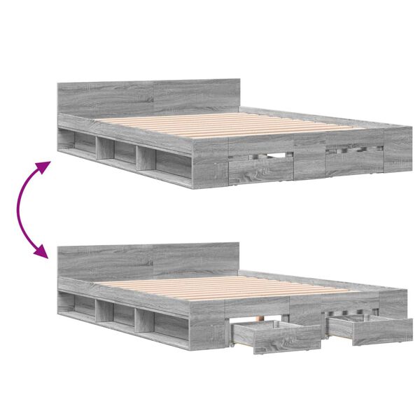 vidaXL Πλαίσιο Κρεβατιού με συρτάρια Γκρι sonoma 120x190εκ. Επεξ. Ξύλο