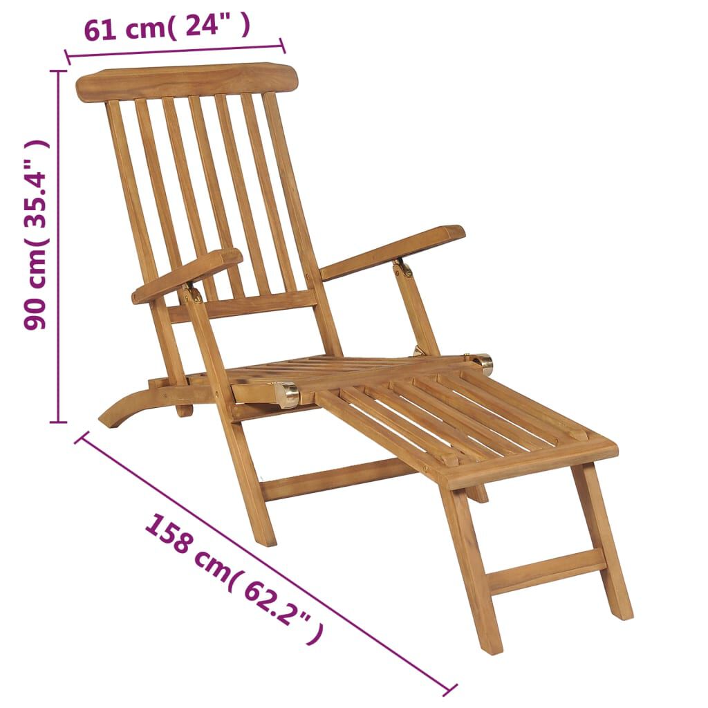 vidaXL Ξαπλώστρα με Υποπόδιο από Μασίφ Ξύλο Teak