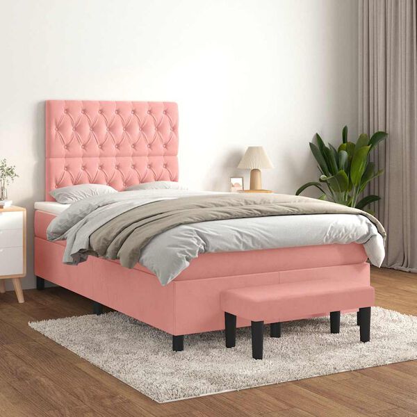vidaXL &Kappa;&rho;&epsilon;&beta;ά&tau;&iota; Boxspring &mu;&epsilon; &Sigma;&tau;&rho;ώ&mu;&alpha; &Rho;&omicron;&zeta; 120x190 &epsilon;&kappa;. &Beta;&epsilon;&lambda;&omicron;ύ&delta;&iota;&nu;&omicron;