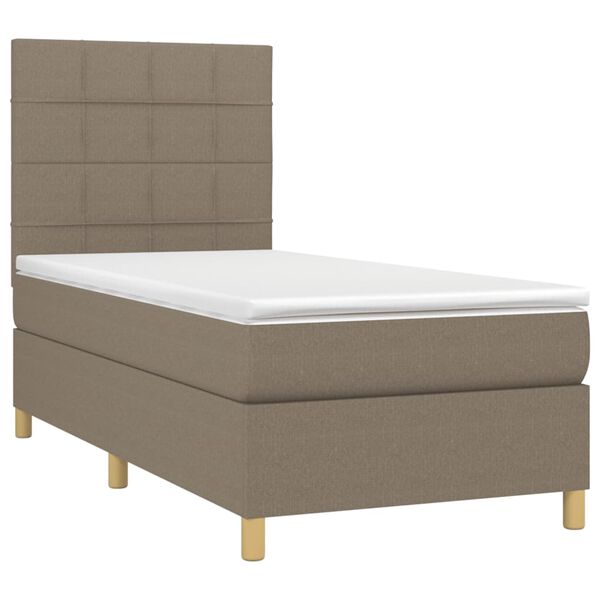 vidaXL Κρεβάτι Boxspring με Στρώμα & LED Taupe 90x200 εκ. Υφασμάτινο
