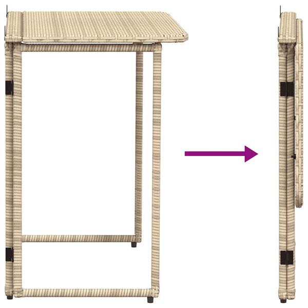 vidaXL Πτυσσόμενο τραπέζι κήπου Μπεζ 90x51x75 cm Poly Rattan