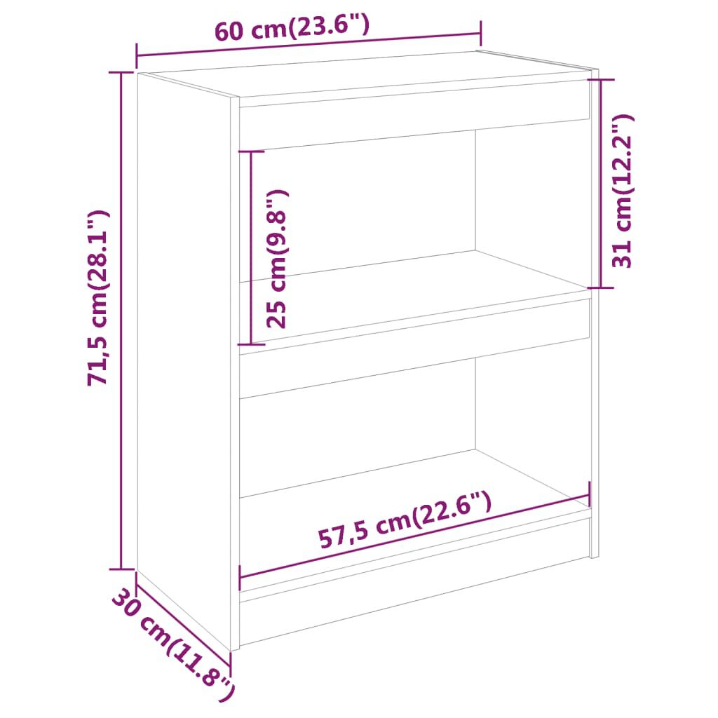 vidaXL Βιβλιοθήκη/Διαχωρ. Χώρου Λευκό 60x30x71,5 εκ. Μασίφ Ξύλο Πεύκου