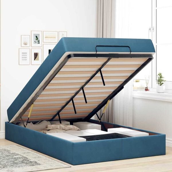 vidaXL Σκελετός Κρεβατιού με στρώμα Μπλε 140 x 190 cm Βελούδο