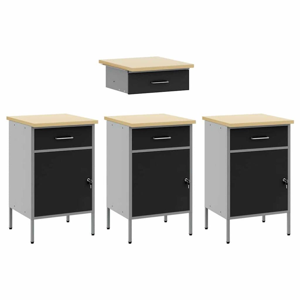 vidaXL Ντουλάπα Εργασίας με συρτάρι 4 pcs Μαύρο 200 x 55 x 85 εκ