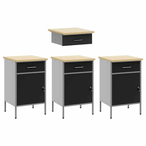 vidaXL Ντουλάπα Εργασίας με συρτάρι 4 pcs Μαύρο 200 x 55 x 85 εκ