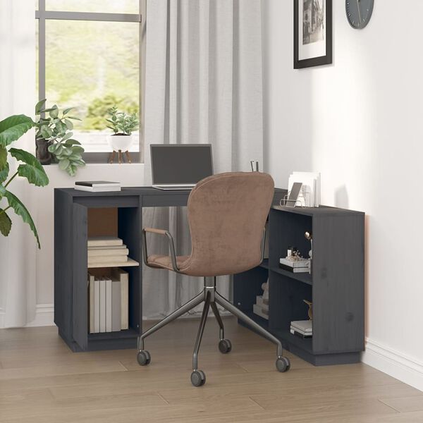 vidaXL Γραφείο Γκρι 110 x 50 x 75 εκ. από Μασίφ Ξύλο Πεύκου