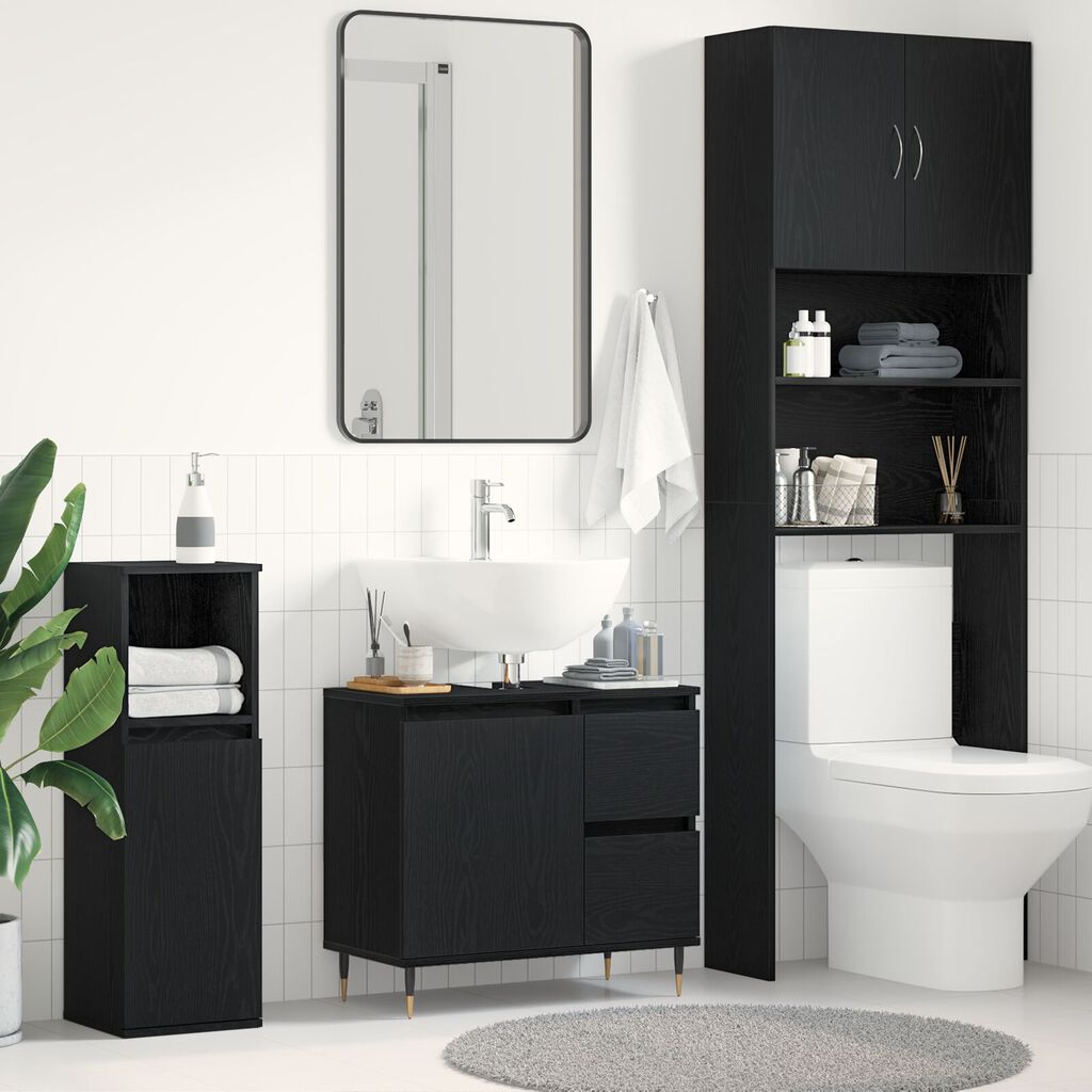 vidaXL Νιπτήρας Μπάνιου Μαύρο Δρυς 65x33x60 εκ Επεξεργασμένο ξύλο