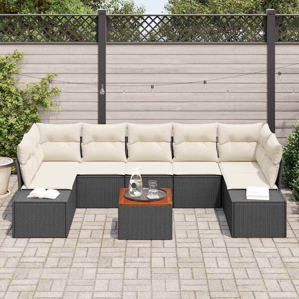 vidaXL Σετ Καναπέ Κήπου με μαξιλάρι 8 pcs Μαύρο Πολυ ράταν