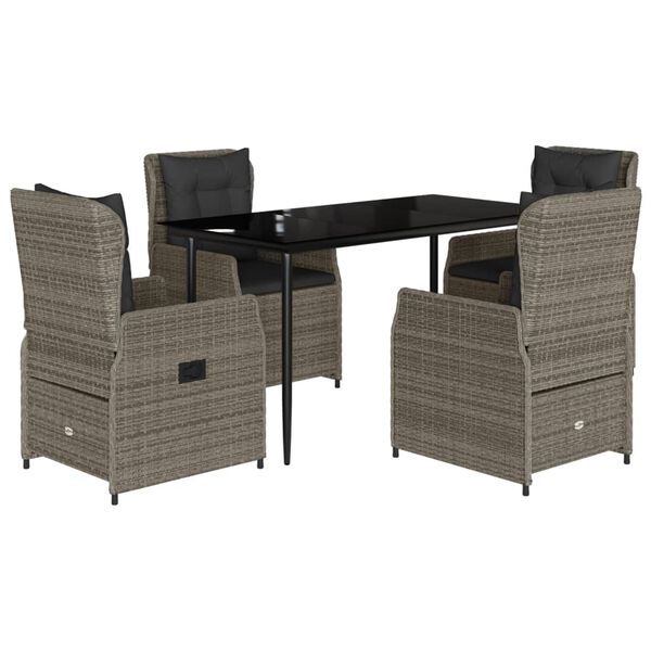 vidaXL Σετ Τραπεζαρίας Κήπου 5 τεμ. Γκρι Συνθ. Ρατάν με Μαξιλάρια