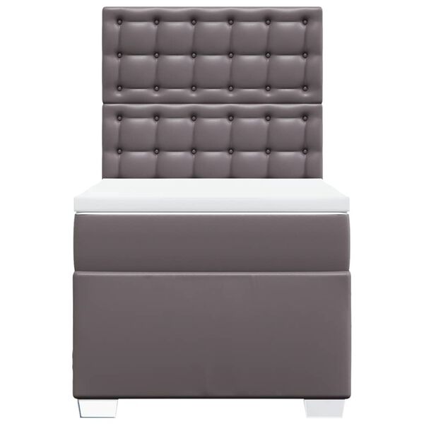 vidaXL Κρεβάτι Boxspring με Στρώμα Γκρι 90x200 εκ. από Συνθετικό Δέρμα
