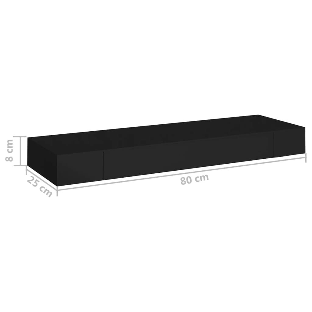 vidaXL Ράφι Τοίχου με Συρτάρι Μαύρο 80 x 25 x 8 εκ. MDF