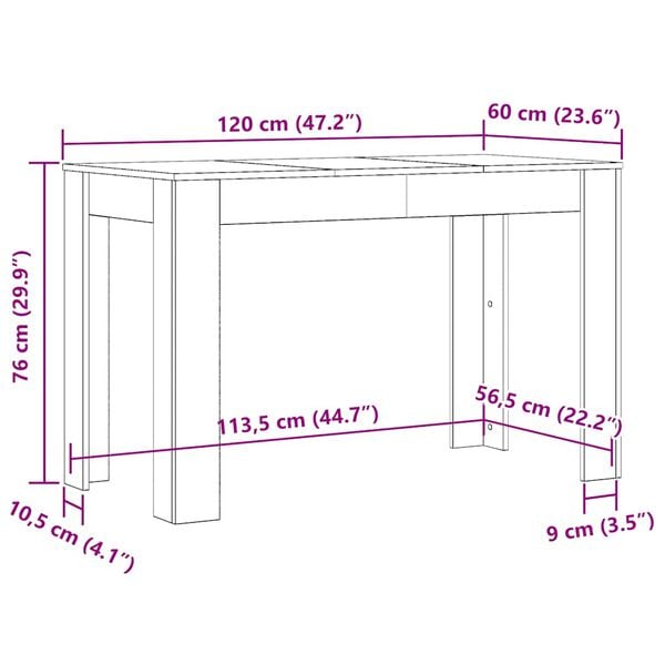 vidaXL Τραπεζαρία Λευκή 120 x 60 x 76 εκ. από Επεξ. Ξύλο