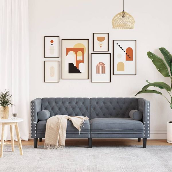 vidaXL Καναπές Διθέσιος Chesterfield με Στηρίγματα Σκούρο Γκρι Βελούδο
