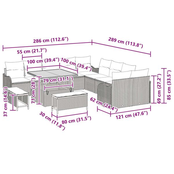 vidaXL Σετ Καναπέ Κήπου 13 pcs Μπεζ και Κρέμα 100 x 100 x 71 cm